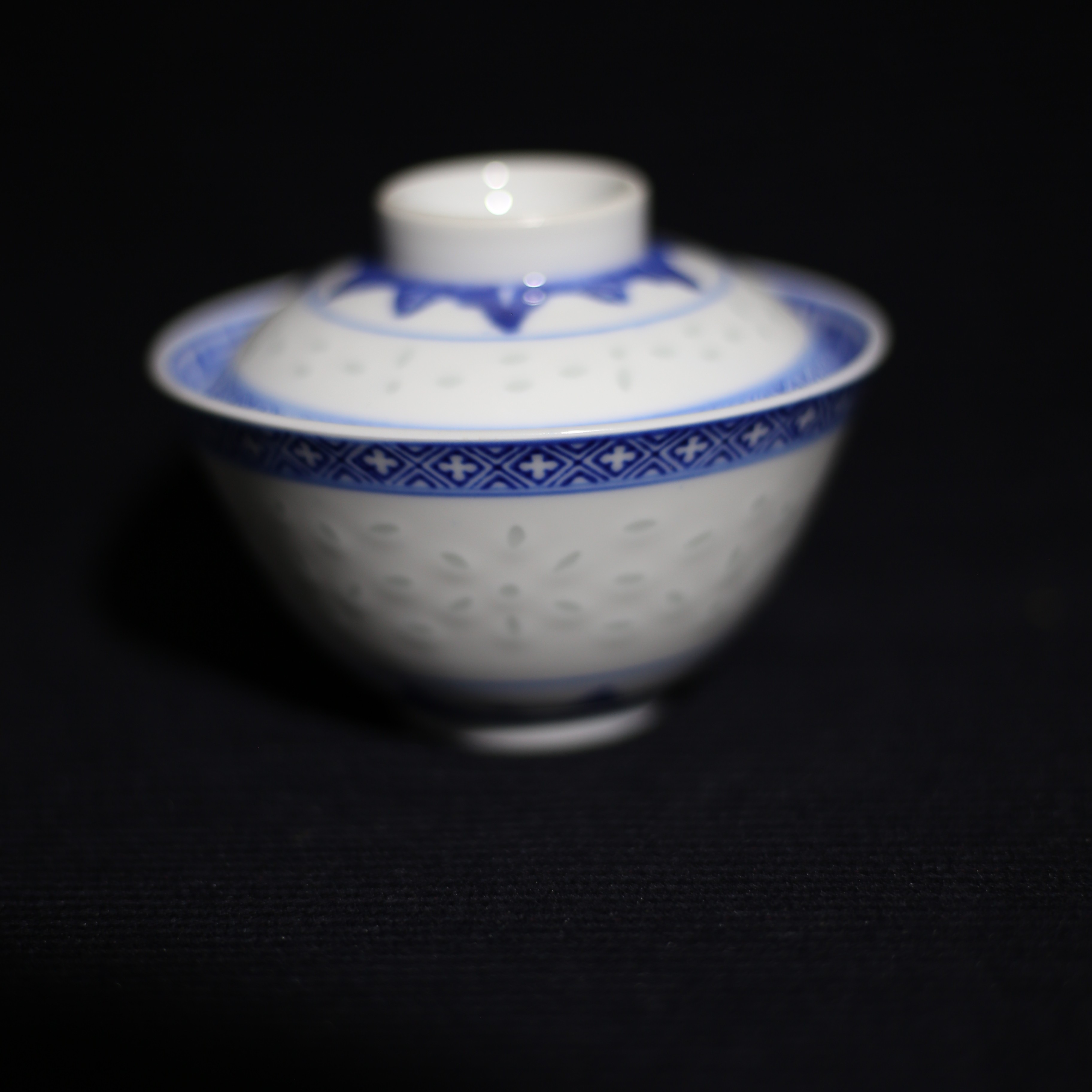 青花玲珑玩玉风格特色两才元宝盖碗茶碗青花瓷茶杯小盖碗陶瓷茶具