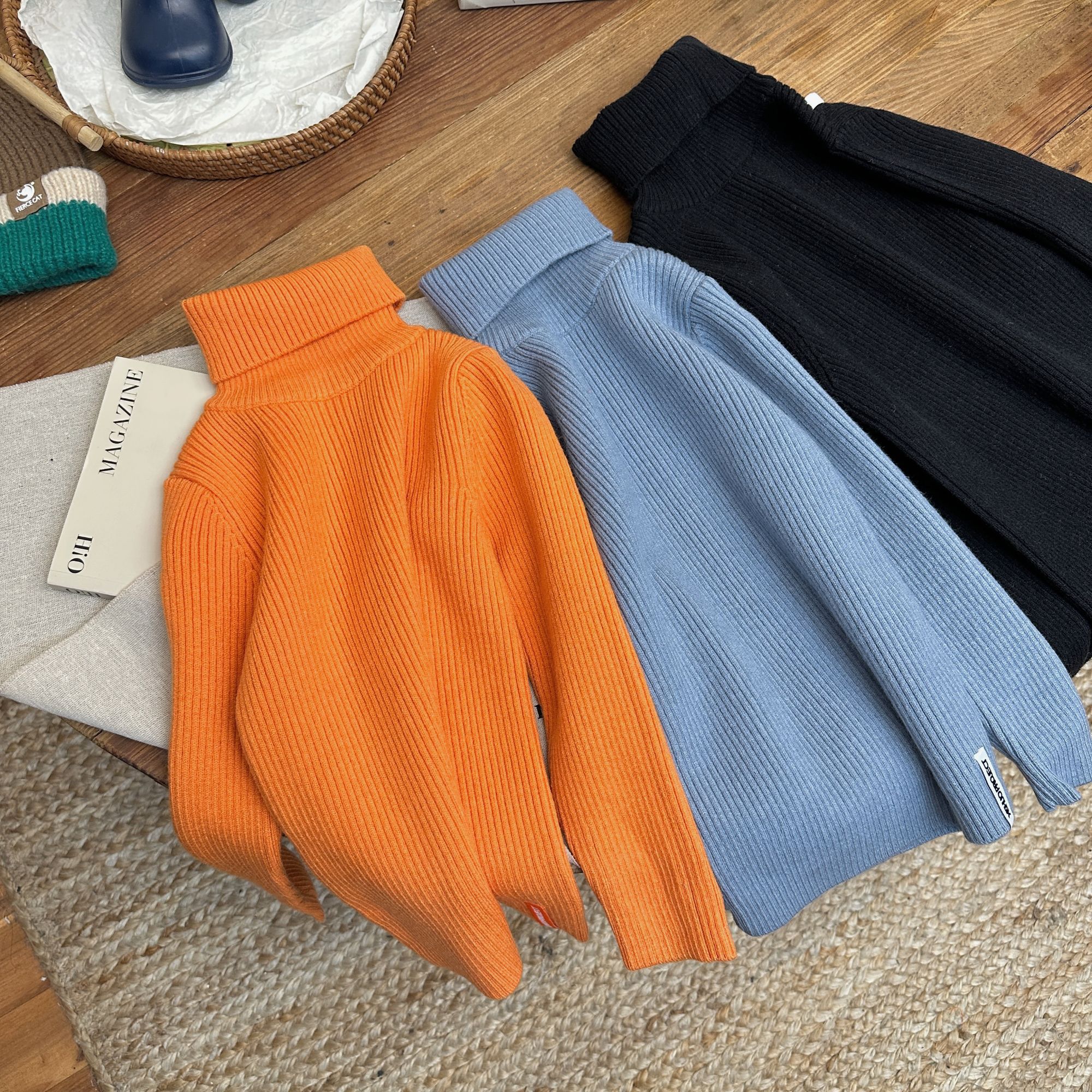 2025纯色男女童秋冬季休闲时尚针织高领棉糖果色打底儿童毛衣