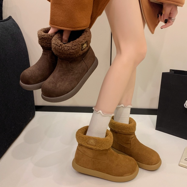 大趾王厚底加绒保暖雪地靴2025冬季时尚毛毛短靴真皮棉鞋女靴H02