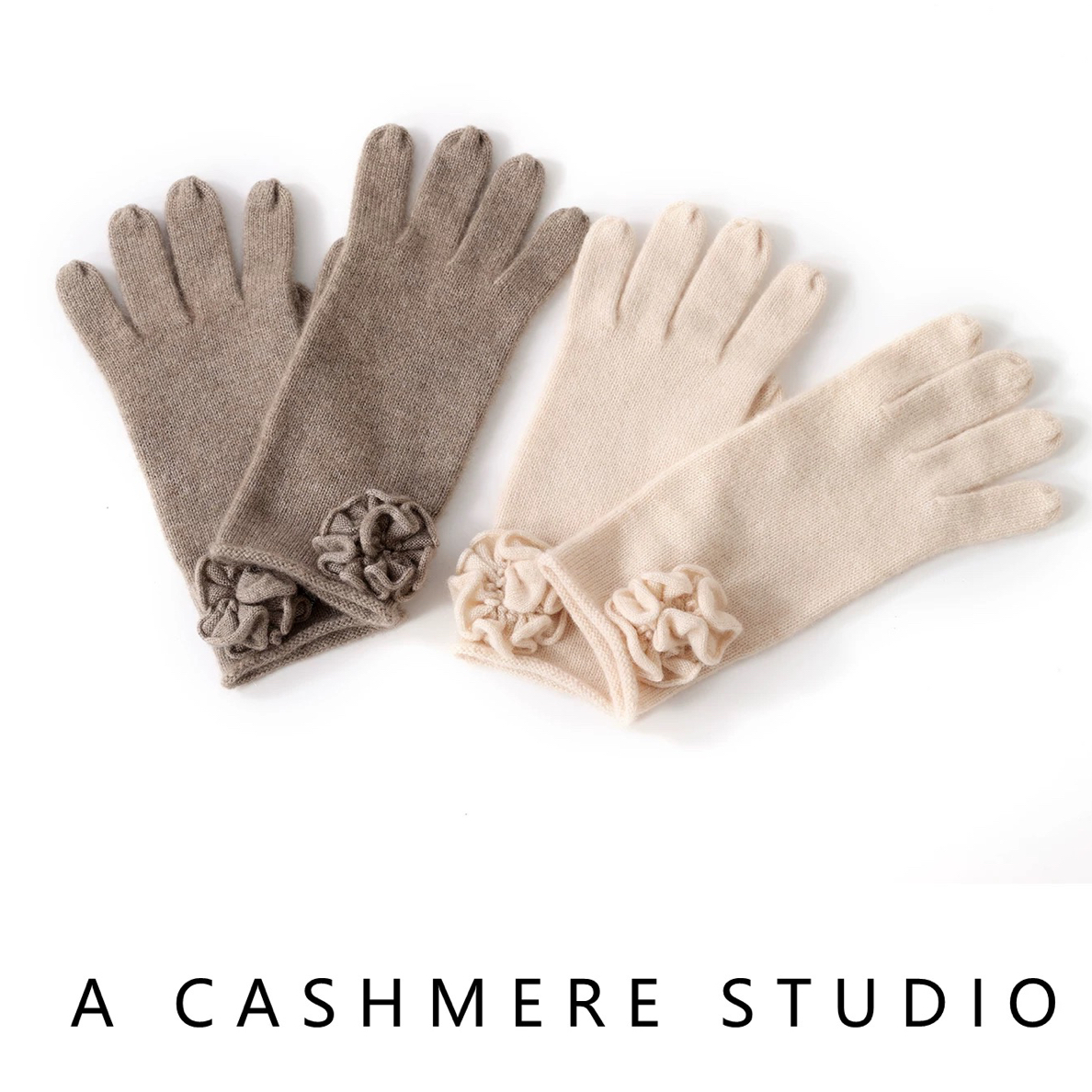 Pure cashmere 山羊绒手套女秋冬季保暖手工玫瑰花手套保暖