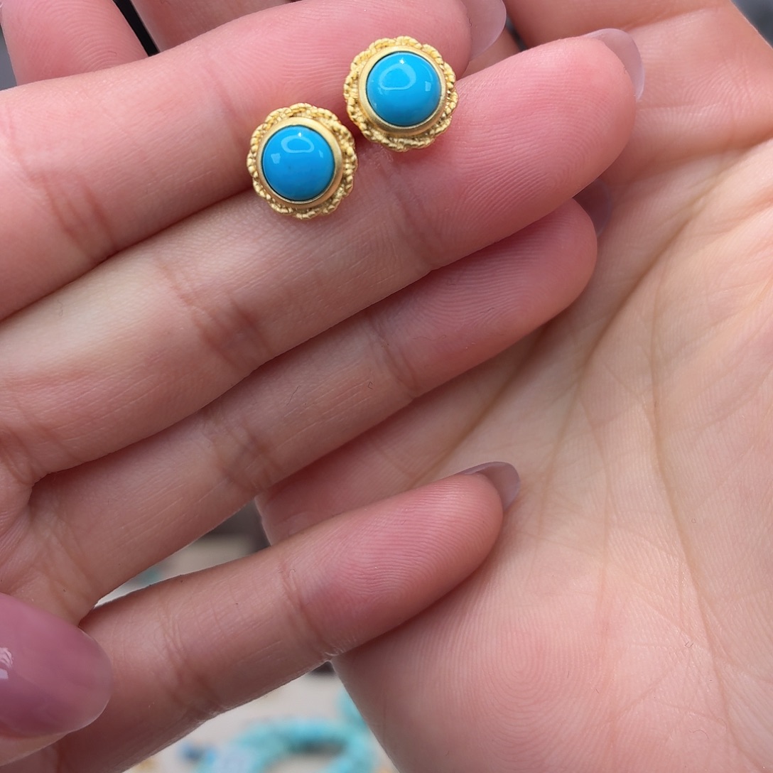 绿松石银S925镀金镶嵌项链