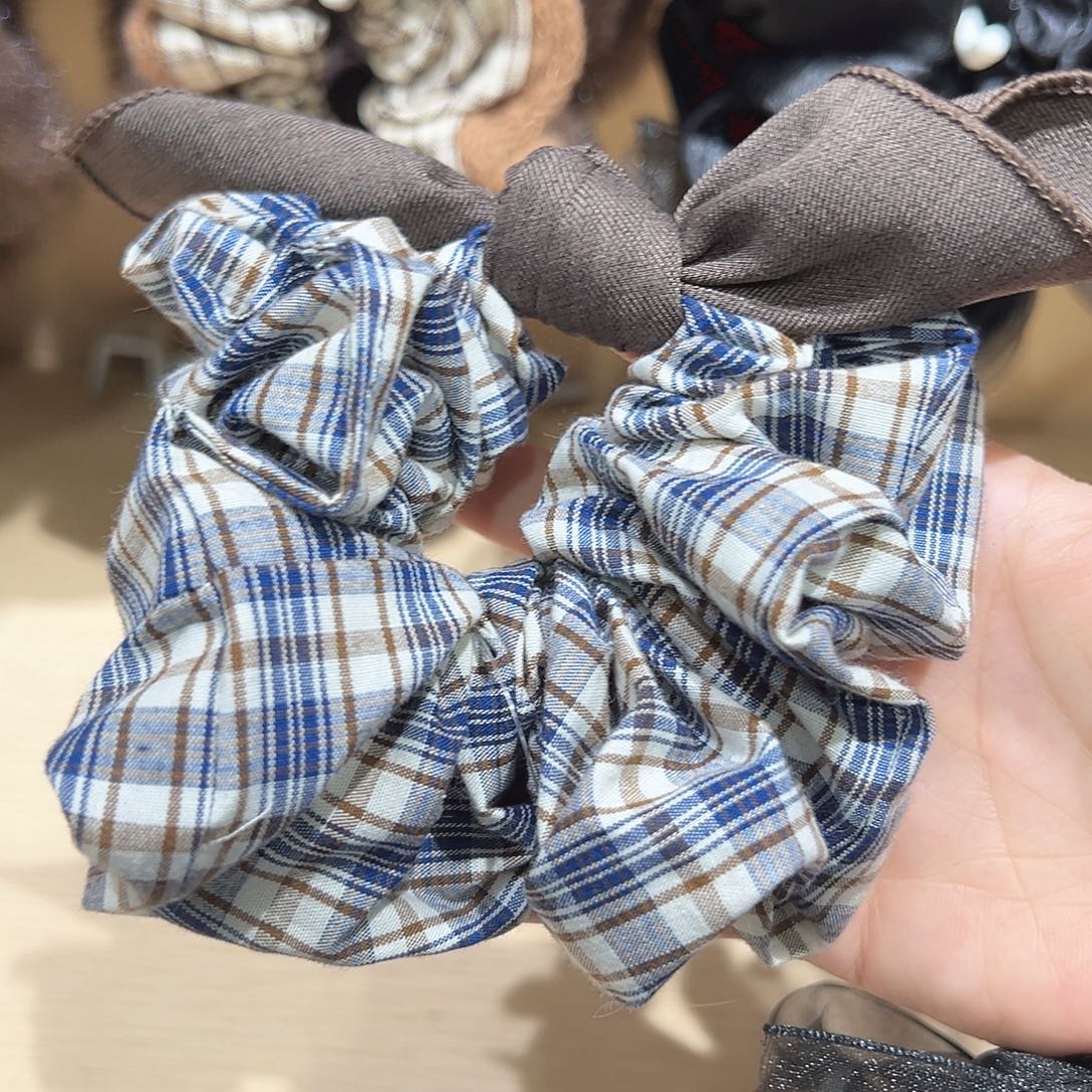 非金属咖色蝴蝶结格子发圈