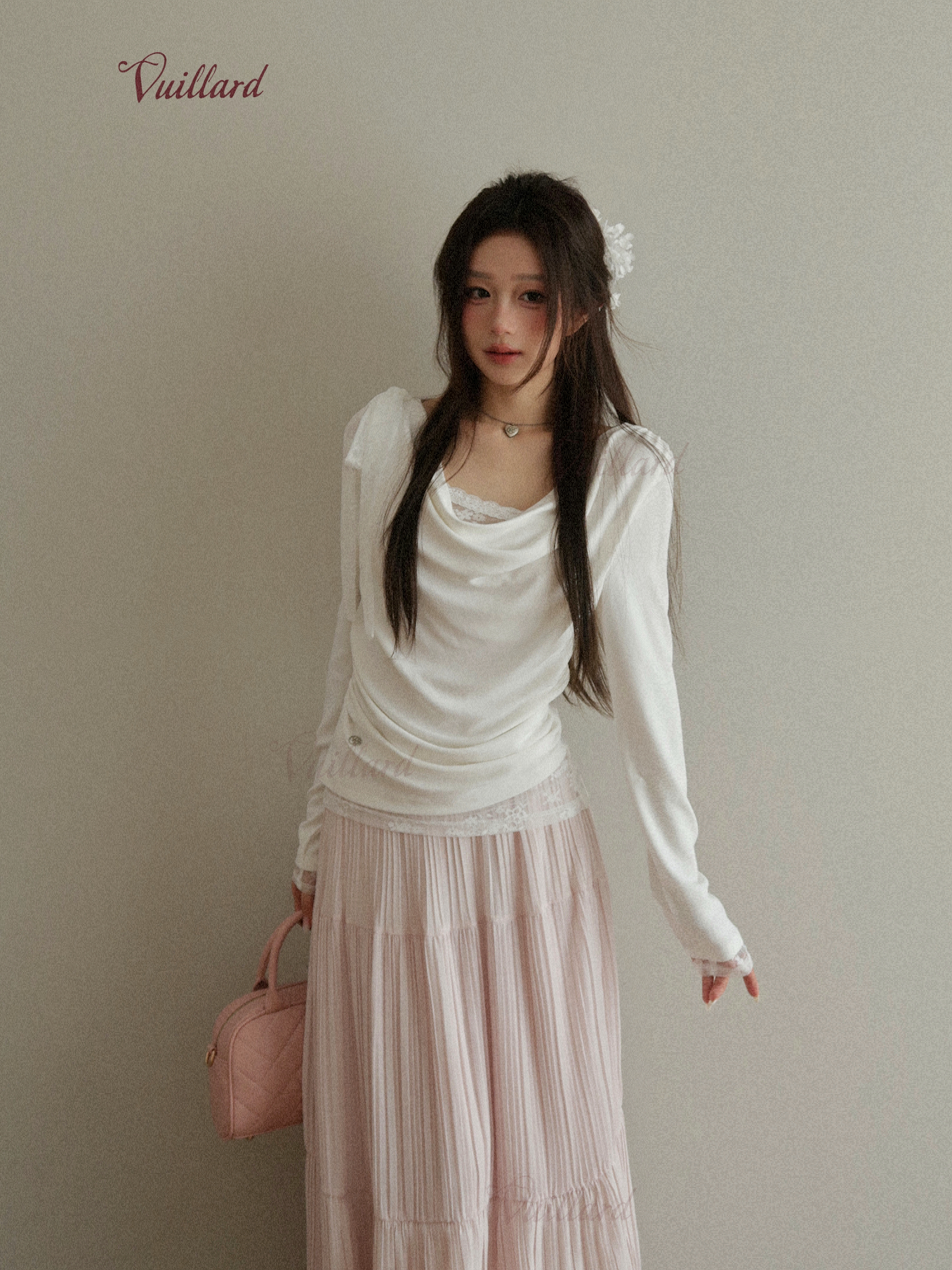 vuillard【拜托小姐Miss】小众蕾丝露肩设计慵懒风休闲长袖上衣