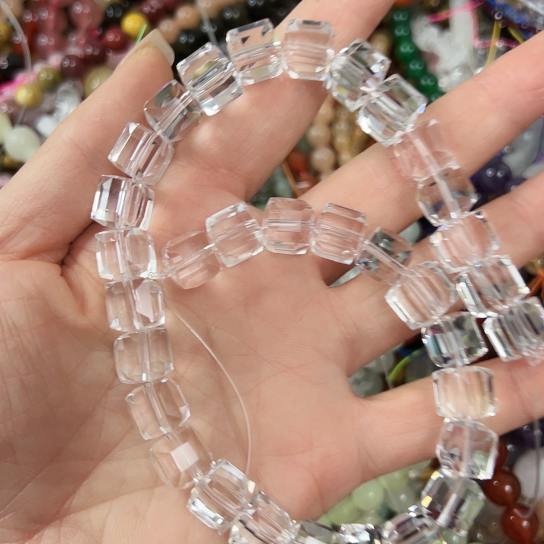 玛瑙/玉髓合金珠宝半成品，卡10压电白水晶方糖33颗