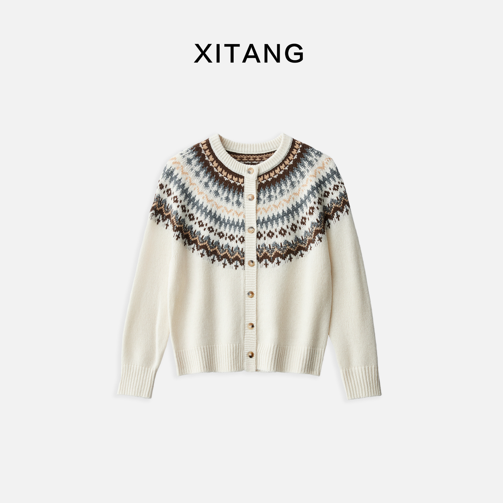 圣诞限定丨美费尔岛丨北欧复古提花单排扣羊毛针织开衫外套女