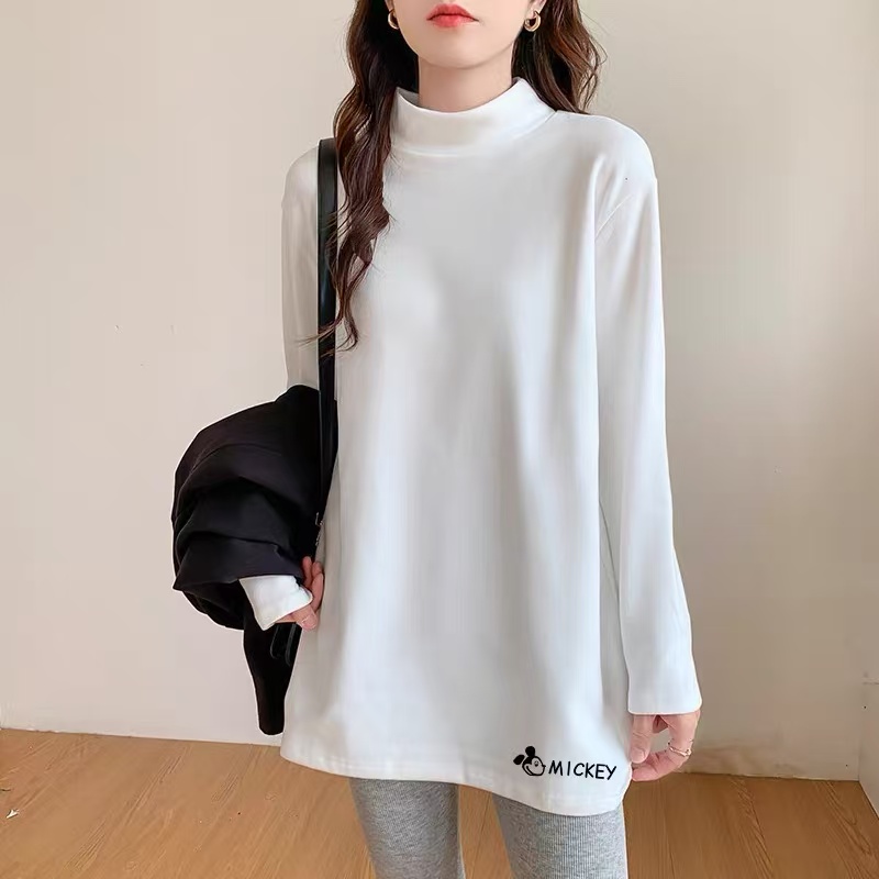 062#2025新款时尚半高领加绒加厚宽松T恤上衣