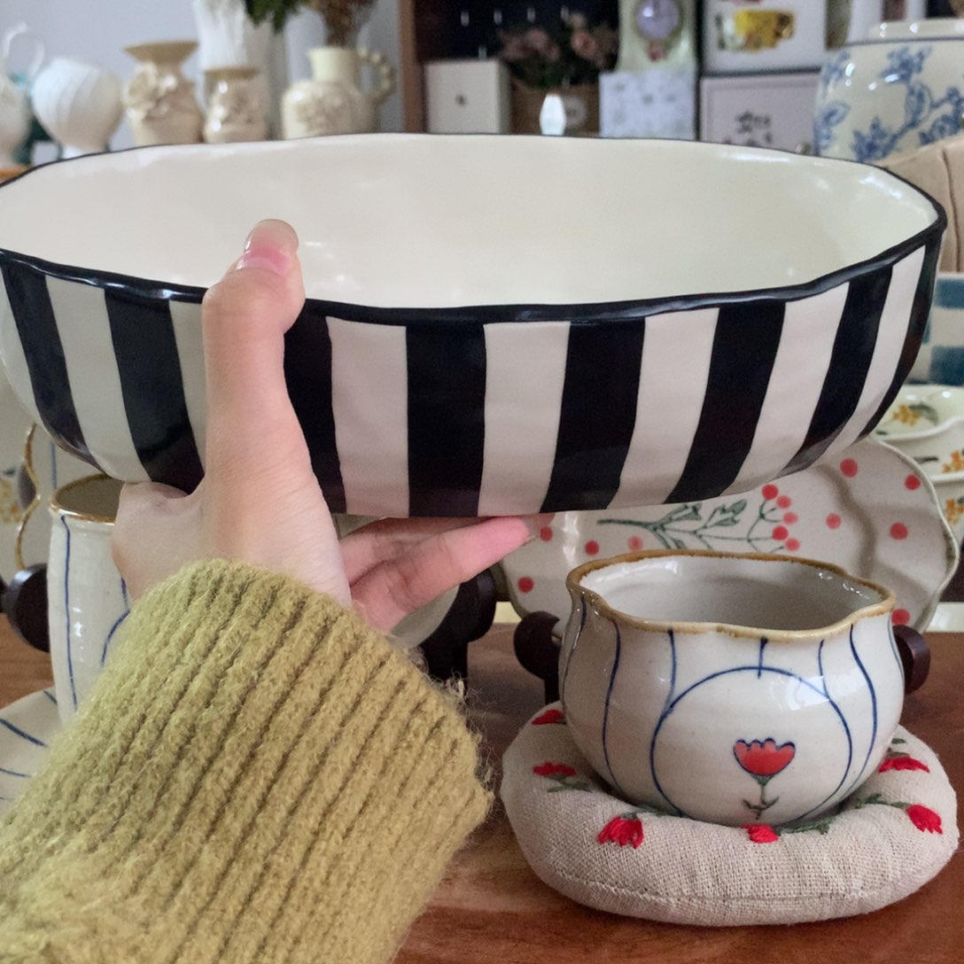 心***@陶瓷小斑马10.5寸椭圆深盘