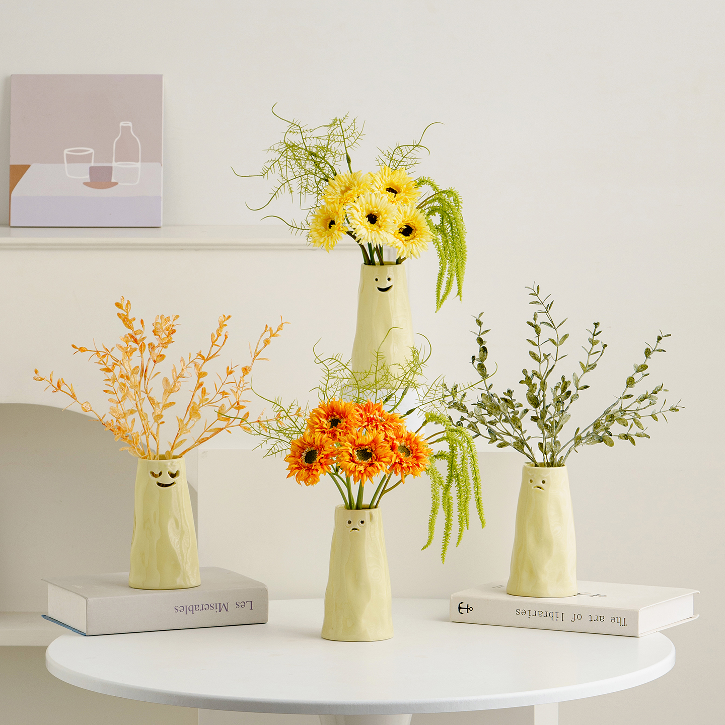 宿雨卡通搞怪陶瓷花瓶小众设计感客厅插花摆件仿真花套餐水培器皿