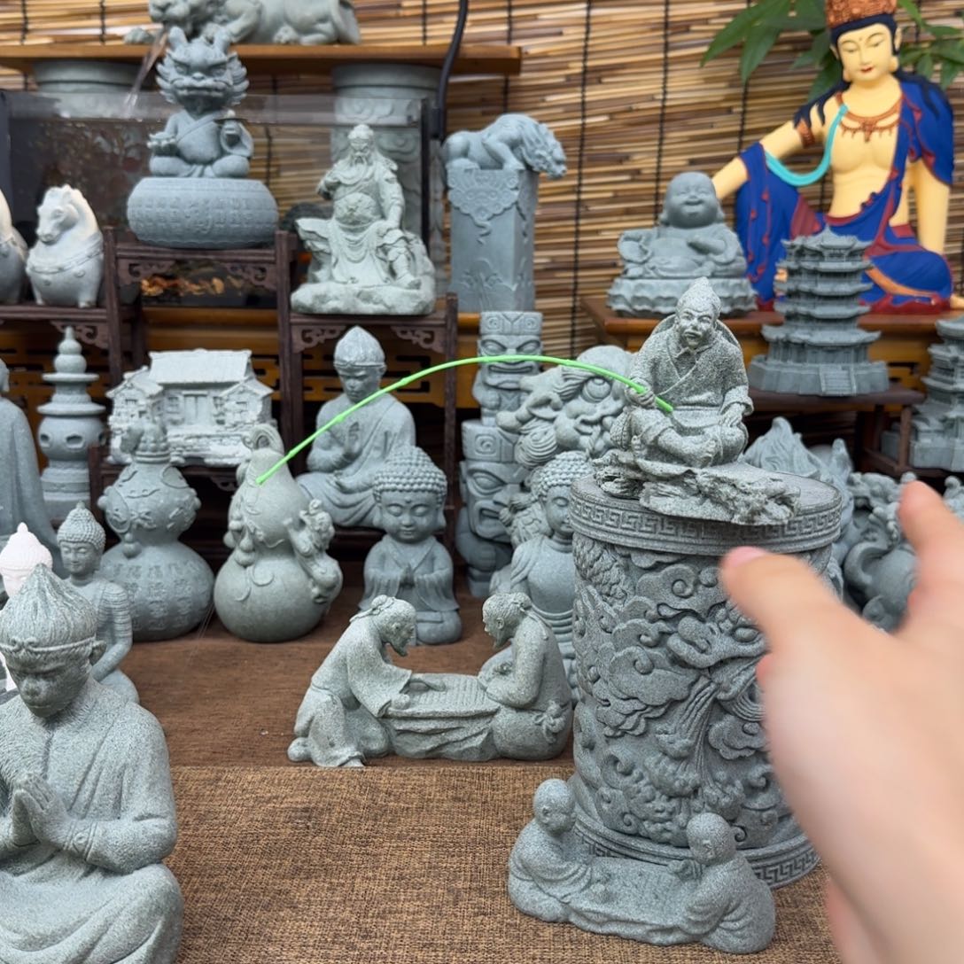 石材青砂石钓鱼翁➕小儿下棋