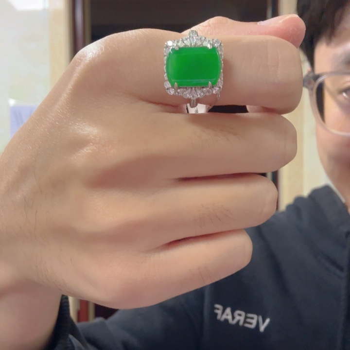 翡翠银S925镶嵌颈饰戒指