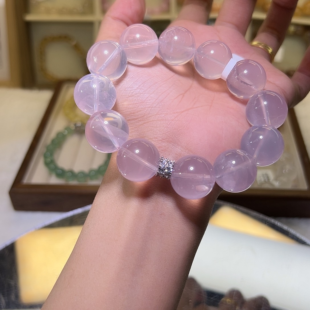 水晶手链未镶嵌粉紫粉晶17m 48小时鉴赏