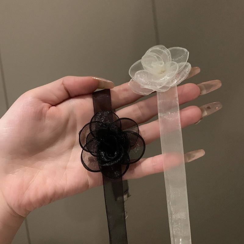 新款黑色蝴蝶结项链女绑带蕾丝颈链脖子配饰锁骨链玫瑰项圈颈带夏