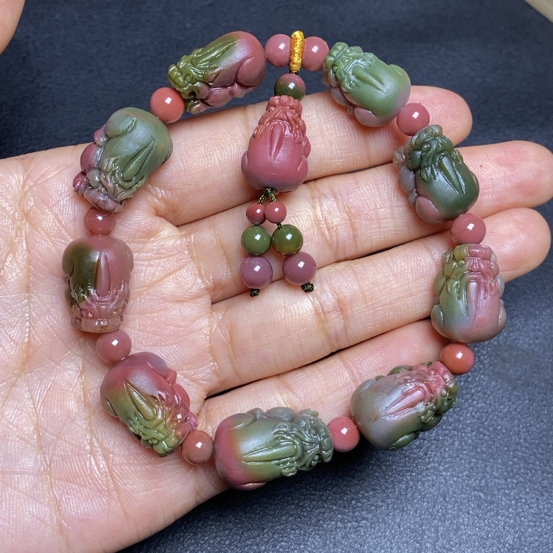 老坑老矿老料正品真盐源玛瑙西瓜色招财貔貅手串单圈手链收藏级女