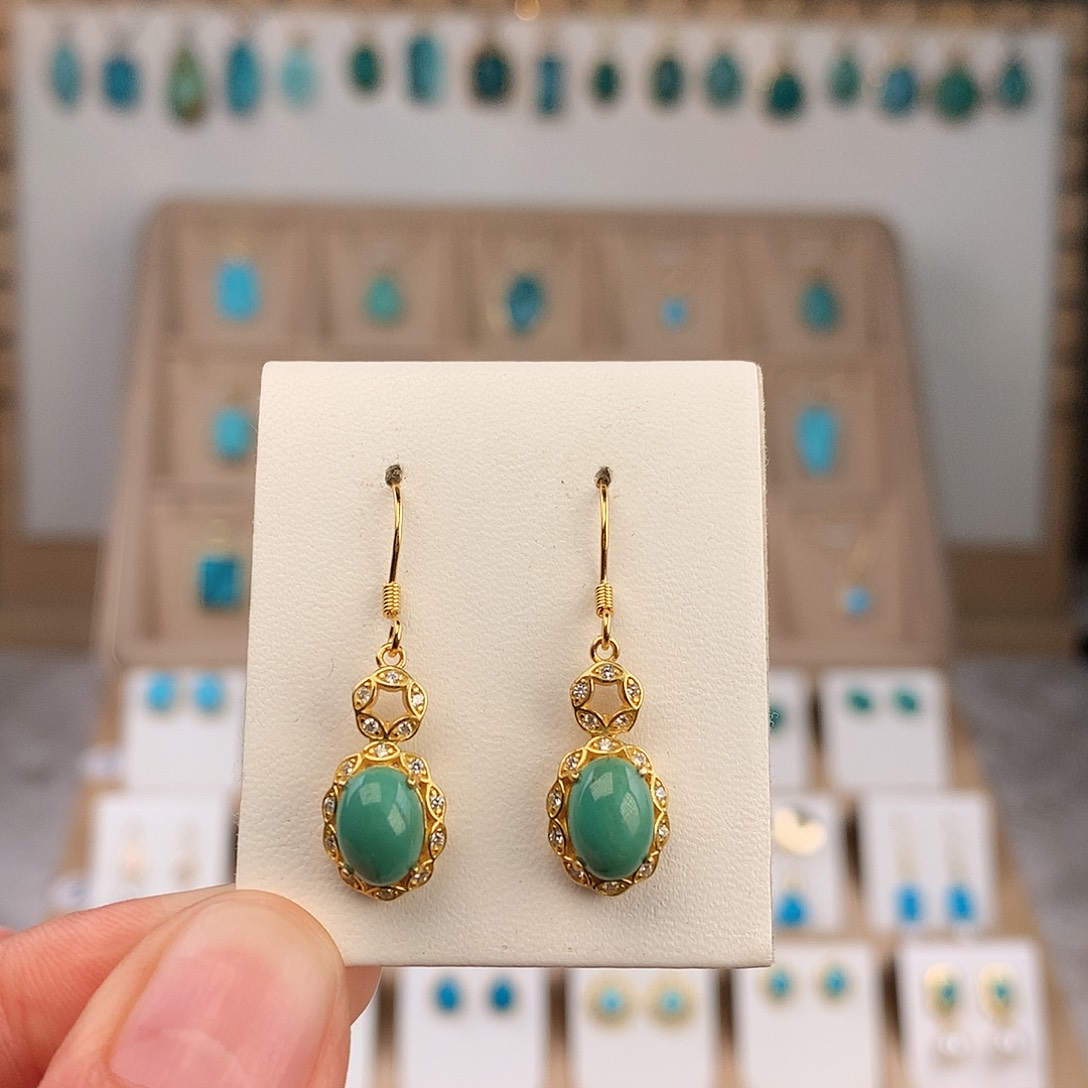 绿松石银S925镶嵌耳饰