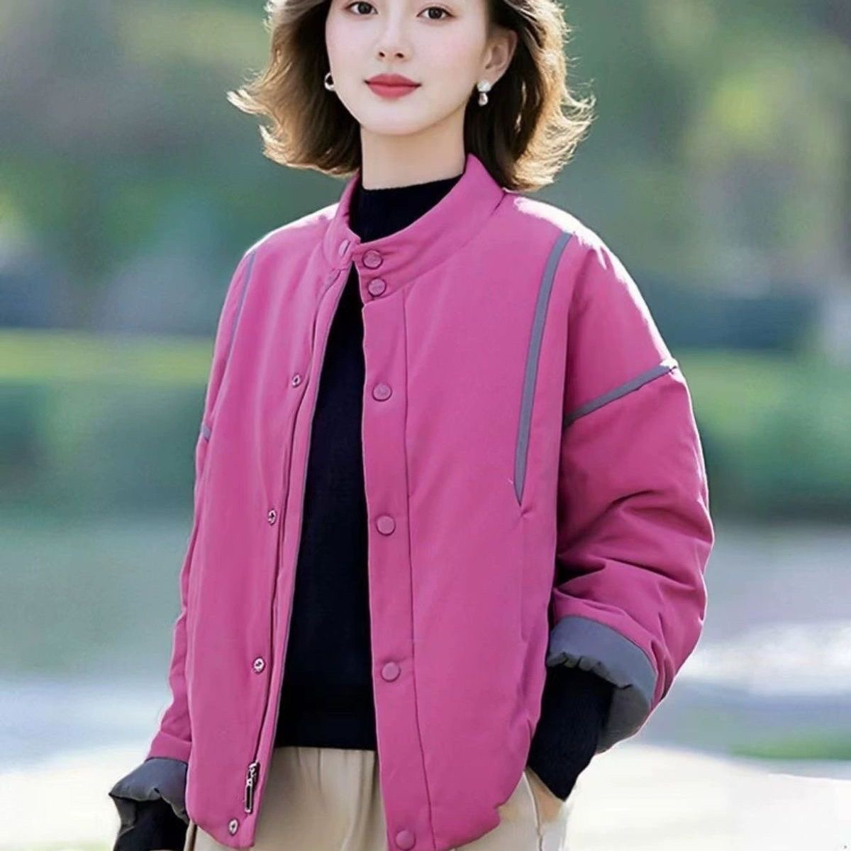 2025新款甜美清新拼接丝棉棉服立领百搭中青年冬季加棉加厚棉衣女