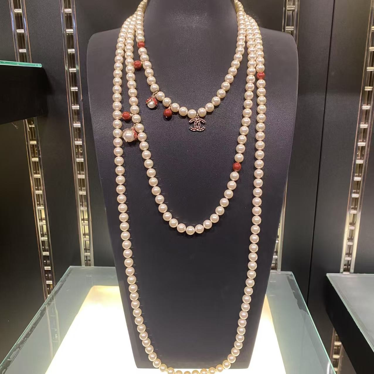 95新 Chanel/香奈儿 中古双C珍珠七星瓢虫三层项链/MJ51228