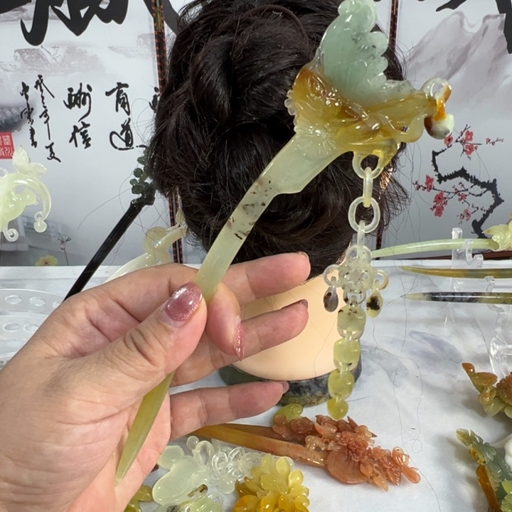定制蛇纹石玉延毛货发饰