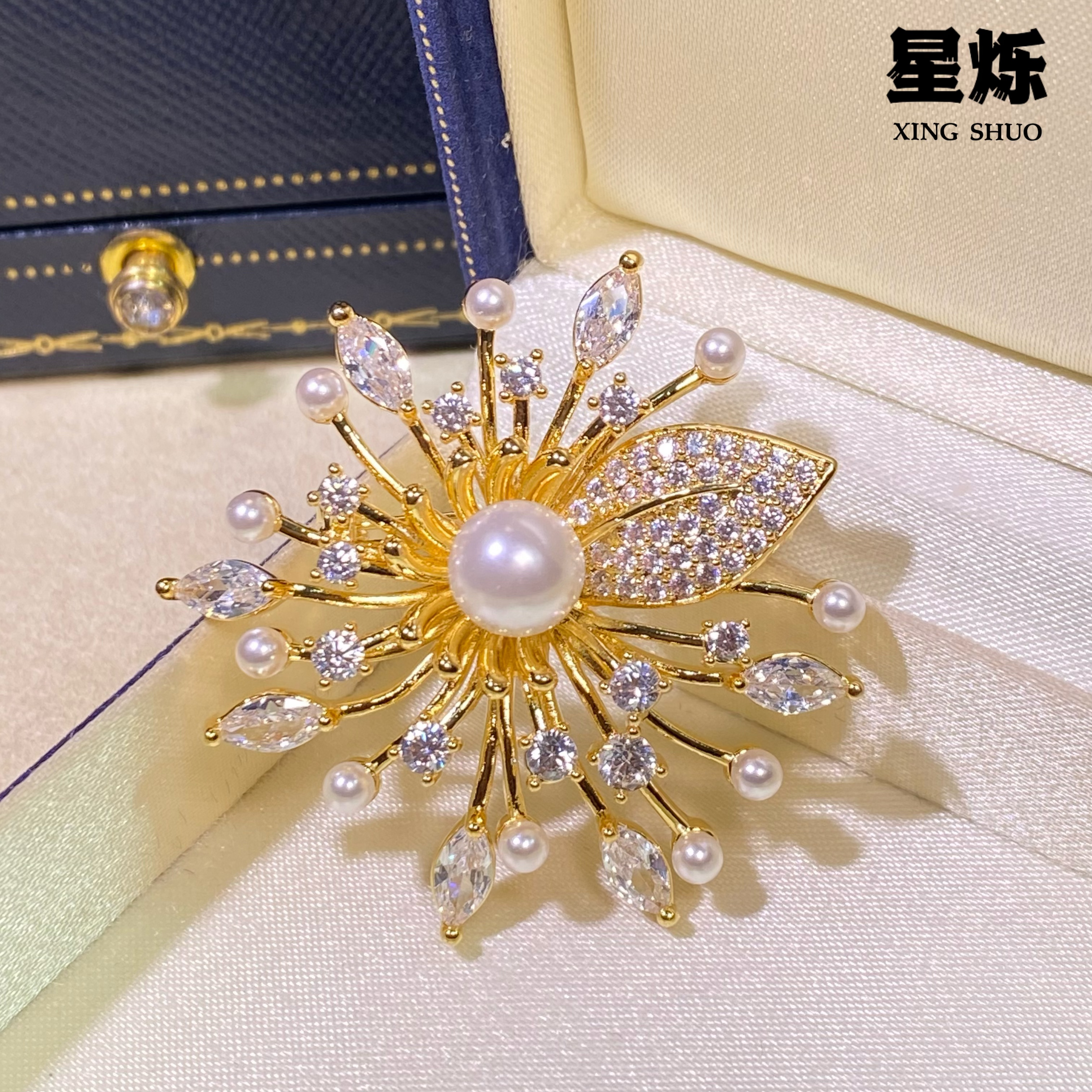 铜合金胸针 【珠珠雪花】轻奢时尚百搭精致优雅浪漫奢华高档5088