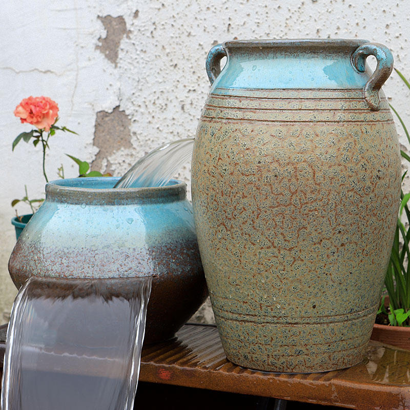 生态流水循环水养鱼陶罐全套瀑布摆件古法鱼缸过滤器造景鱼池陶瓷