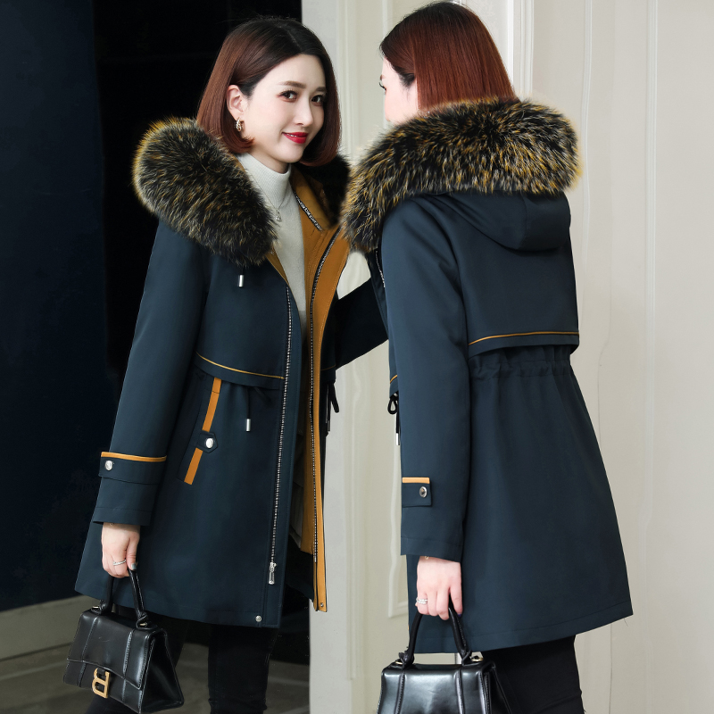 海宁派克服女2025冬季新款冬可拆卸獭兔毛内胆皮草外套中长款加厚