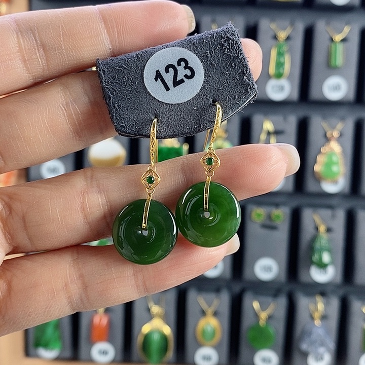 和田玉耳饰18K金镶嵌