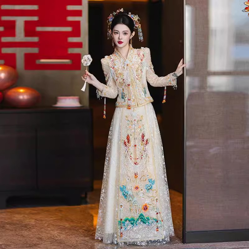 秀禾服夏季结婚薄款婚服2025年新款新娘敬酒服浅色出阁服大码嫁衣