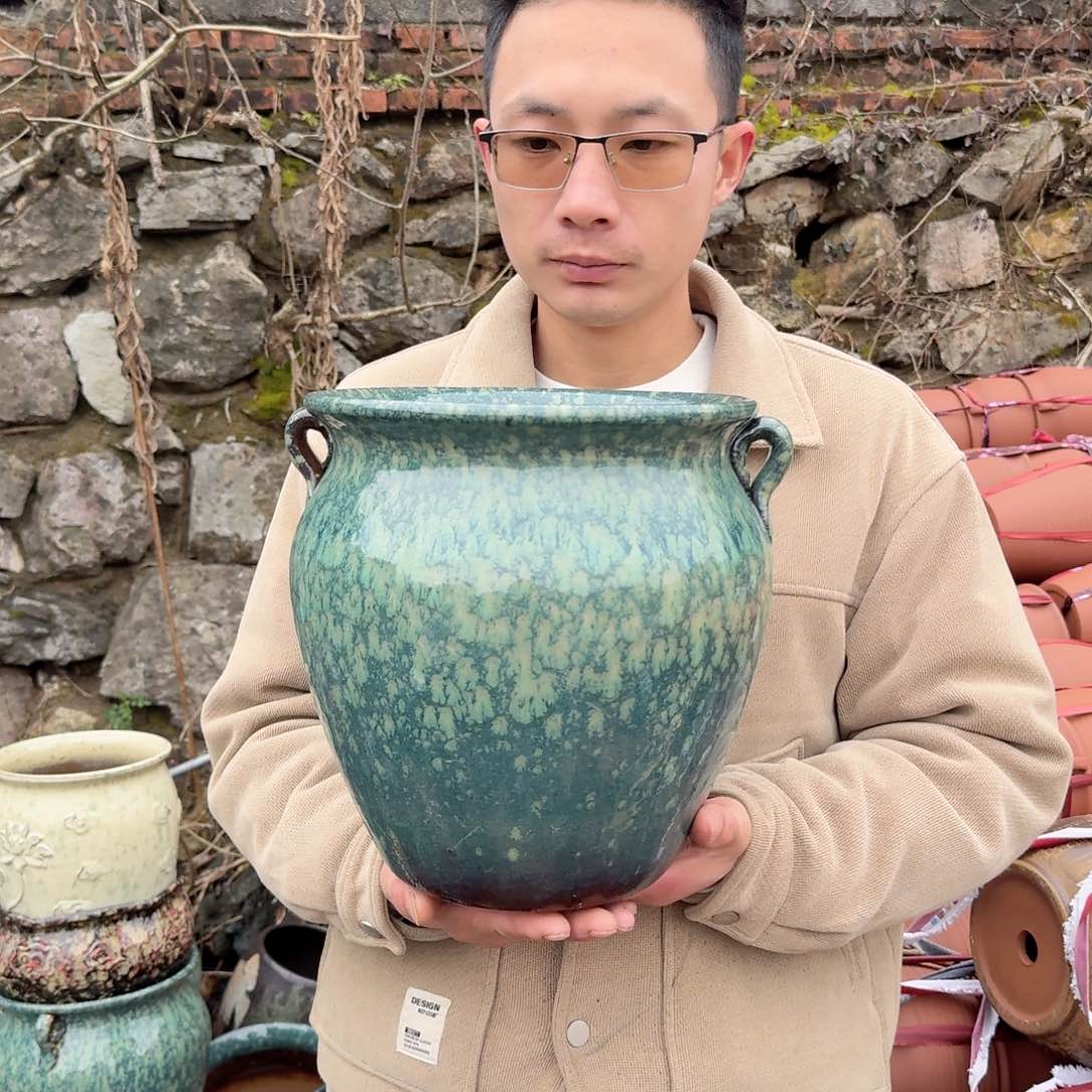 紫砂花盆口25高25（一个雪花绿耳朵沈