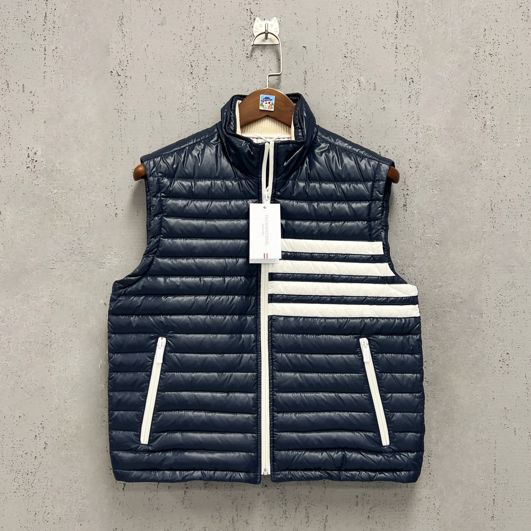 99新 THOMBROWNE tb藏青色经典四道杠羽绒马甲1码