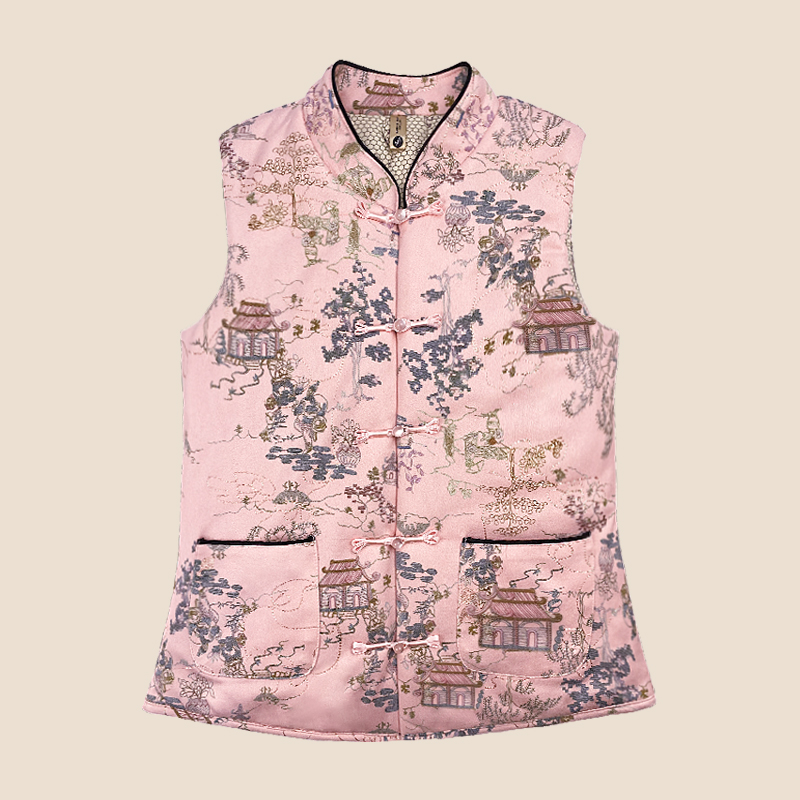 新中式国风提花秋冬新款马夹百搭复古式盘扣时尚保暖舒适妈妈上衣