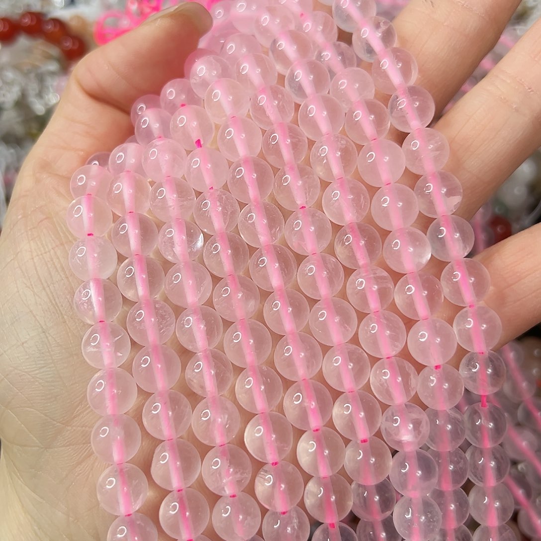 玛瑙/玉髓未镶嵌珠宝半成品，卡8高透粉水晶一条