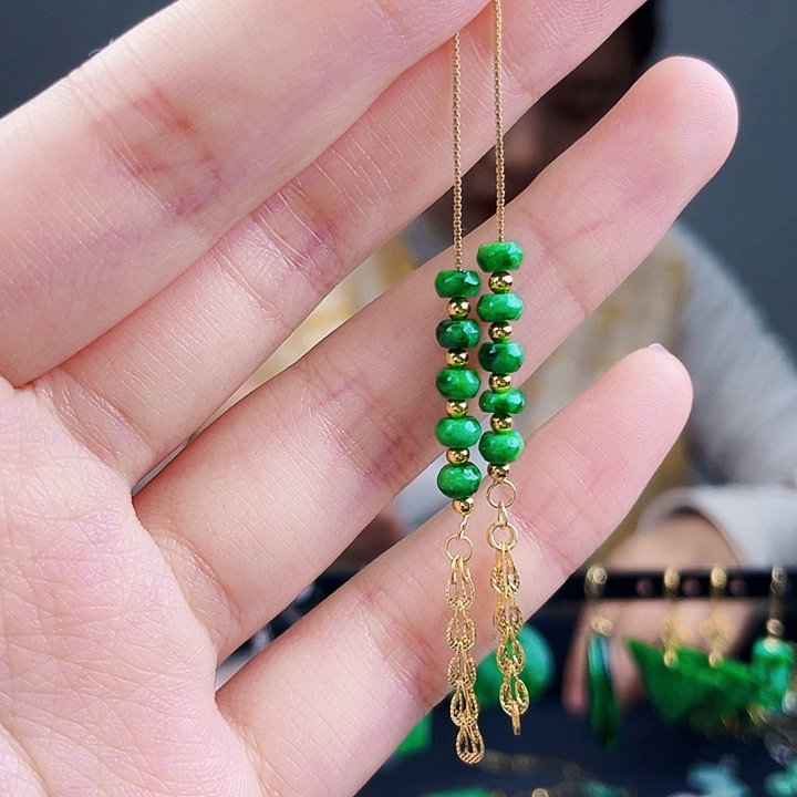 翡翠耳饰银S925镶嵌饰品