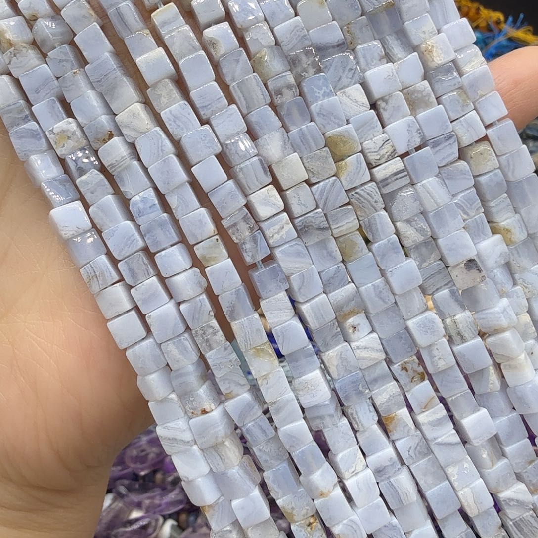 水晶未镶嵌珠宝半成品4+紫蓝纹方糖一条