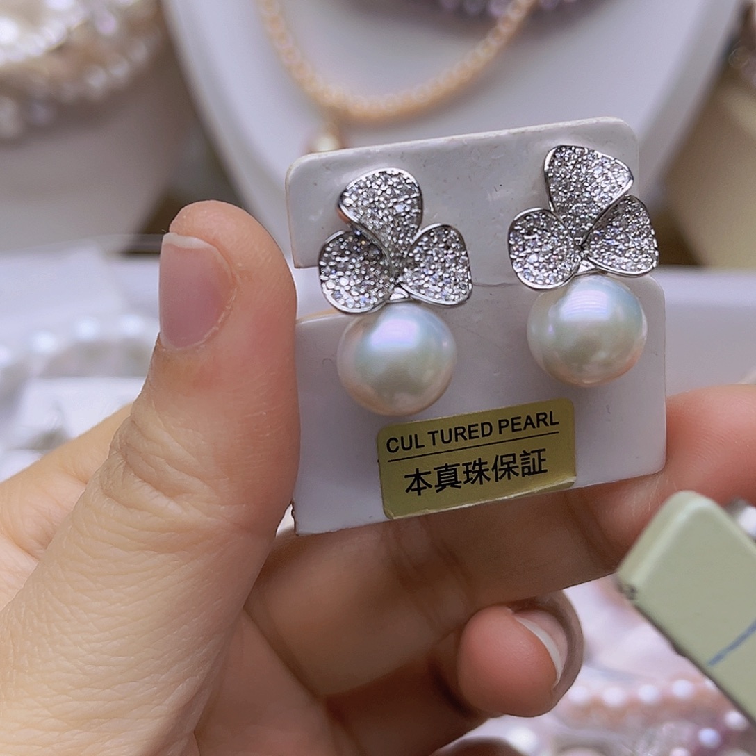 吊坠或者耳钉淡水珍珠银S925镶嵌