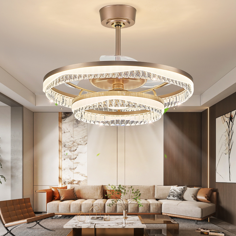 客厅风扇灯水晶轻奢大厅主灯带风扇一体智能吸顶灯具全屋组合套餐