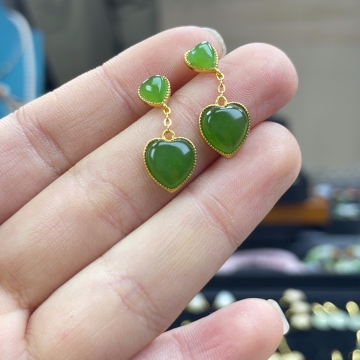 和田玉银S925镶嵌耳饰