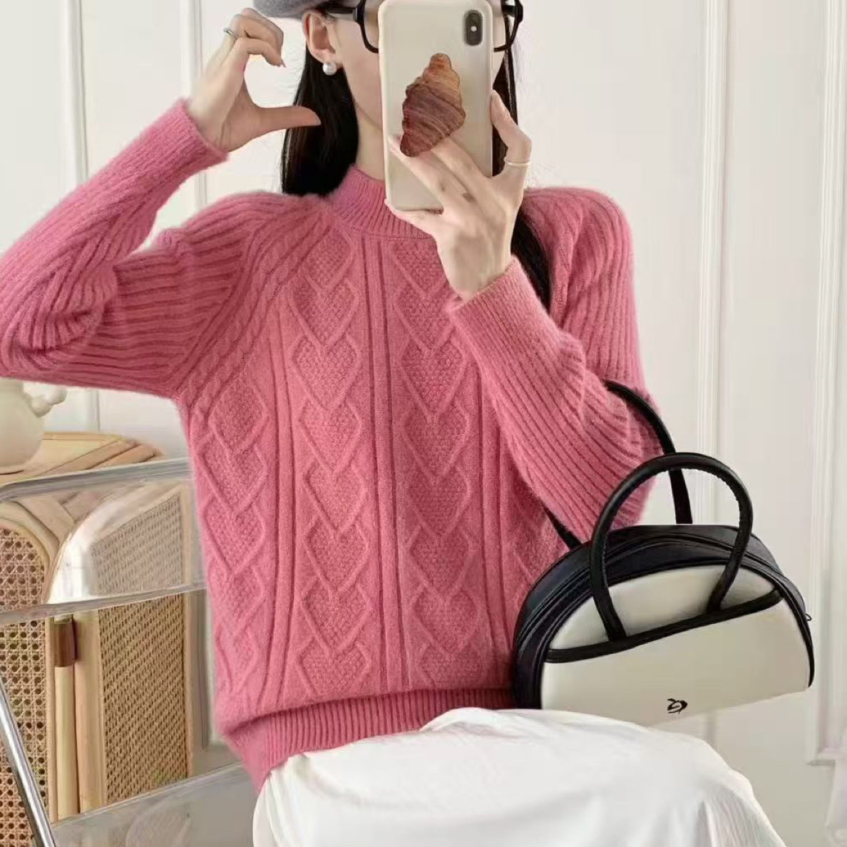 秋冬新款半高领加厚羊毛针织打底衫女宽松百搭