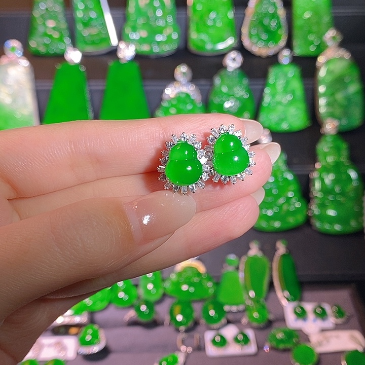 翡翠银S925镶嵌耳饰