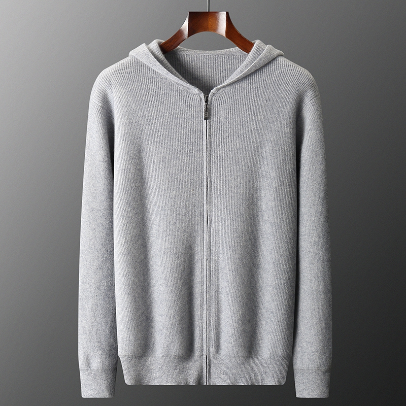 259山羊绒男拉链加厚帽衫