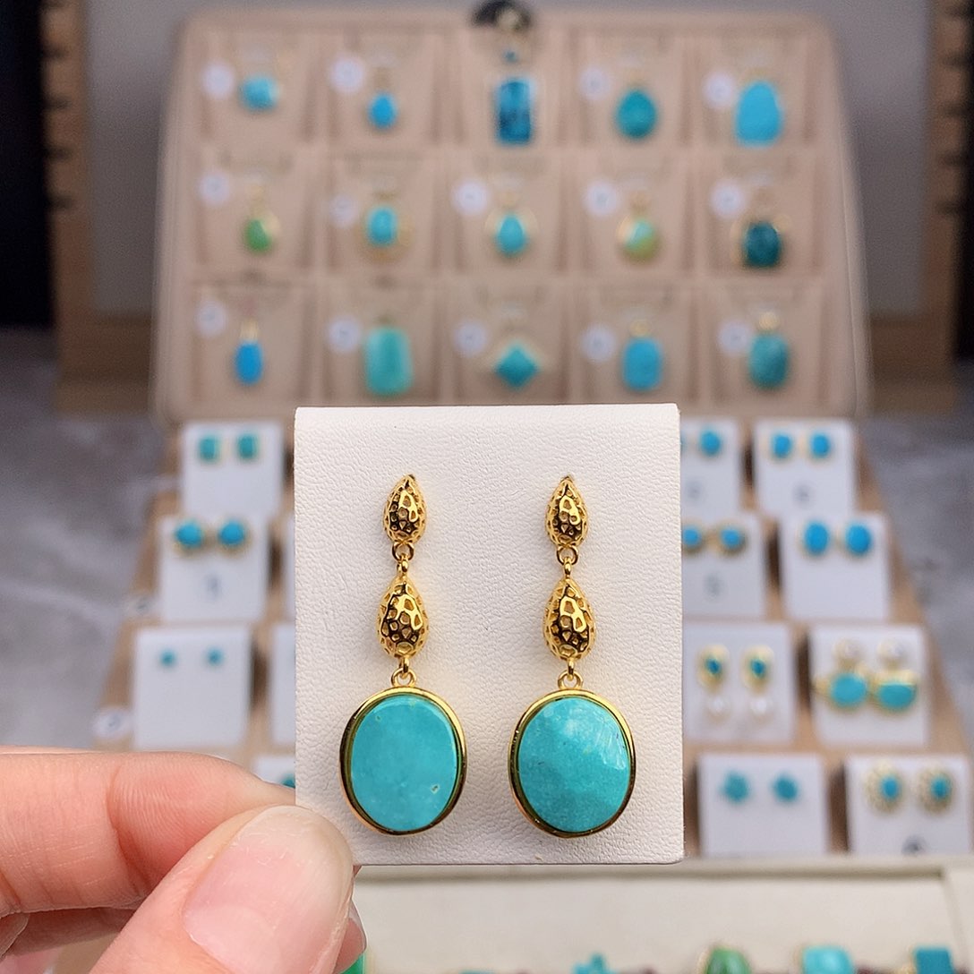 绿松石耳饰银S925镶嵌