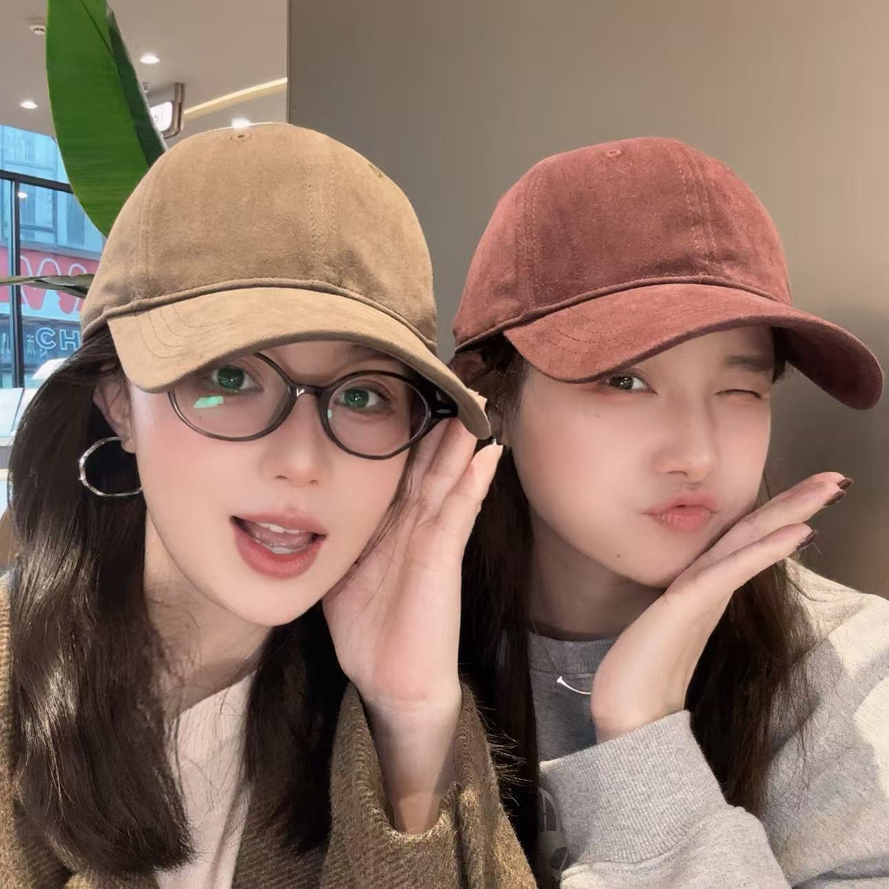 太一翻毛皮高级日系复古时尚纯色显脸小气质百搭款棒球帽大头围