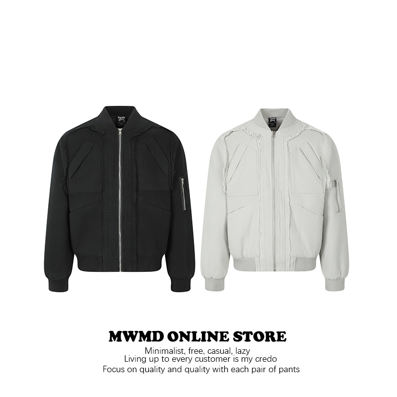 MWMD美式复古水洗破坏毛边设计感宽松保暖棒球领秋冬棉服休闲外套