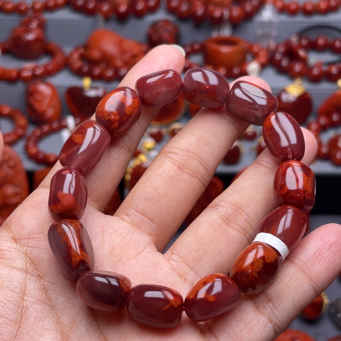 南红玛瑙未镶嵌珠宝奇石单圈12mm