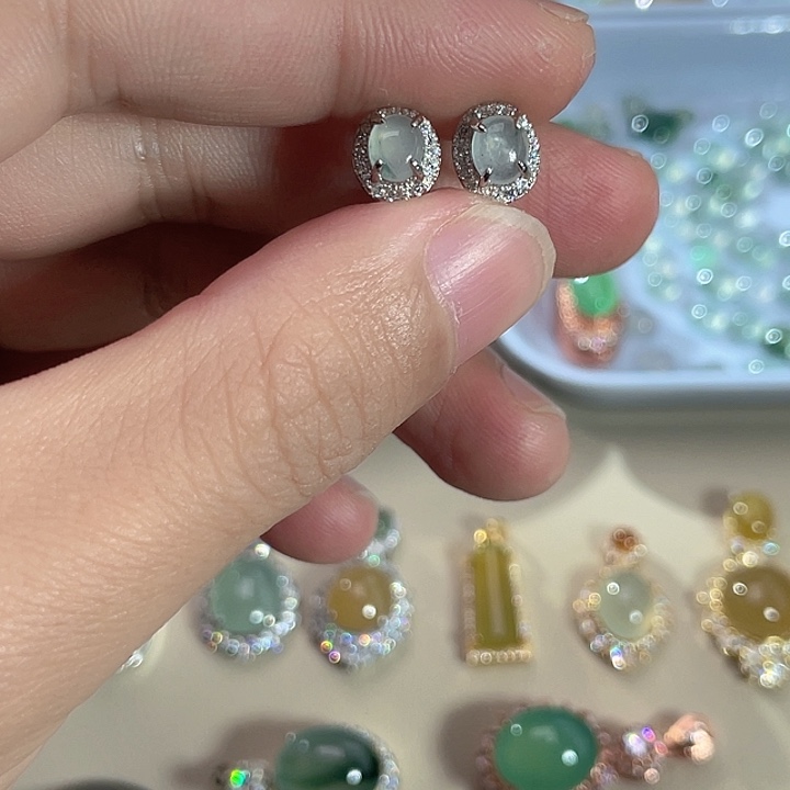 翡翠银S925镶嵌耳饰