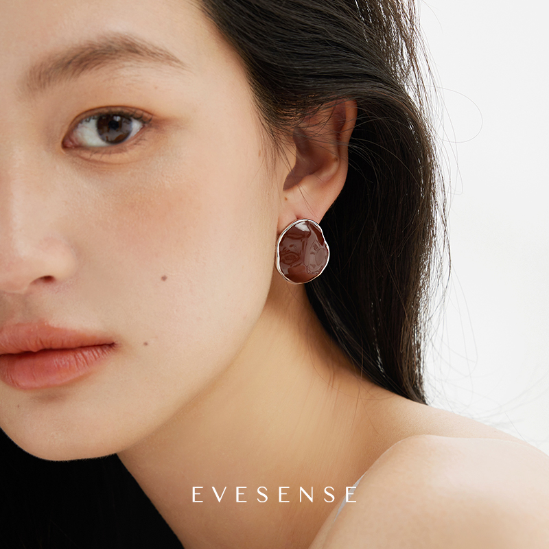 EVESENSE 铜合金耳饰 艺术感红棕色珐琅耳环高级感气质复古耳饰女