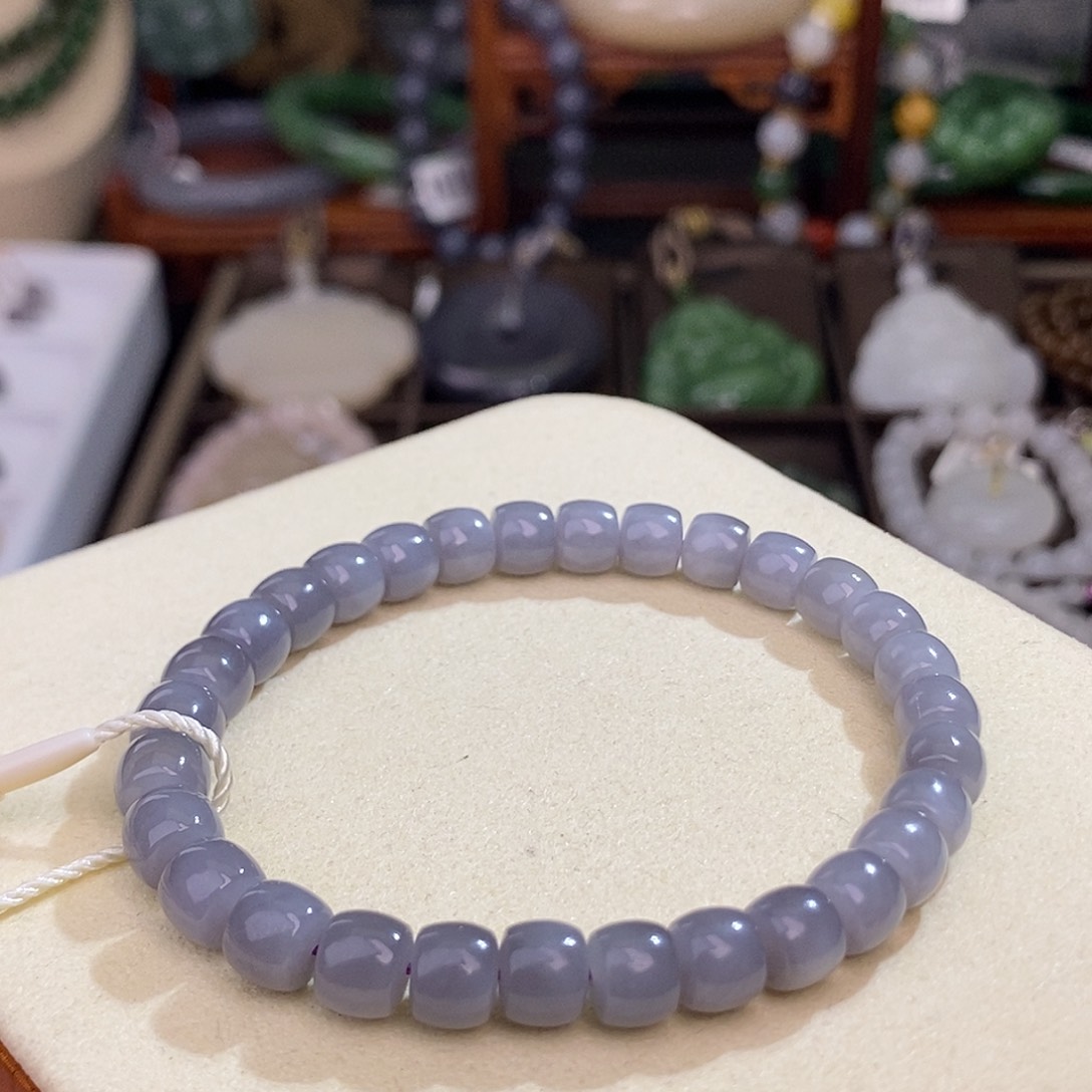 和田玉烟紫精品直切手串7m m未镶嵌