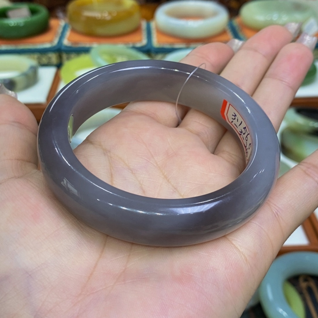 和田玉手镯未镶嵌和田烟紫5657