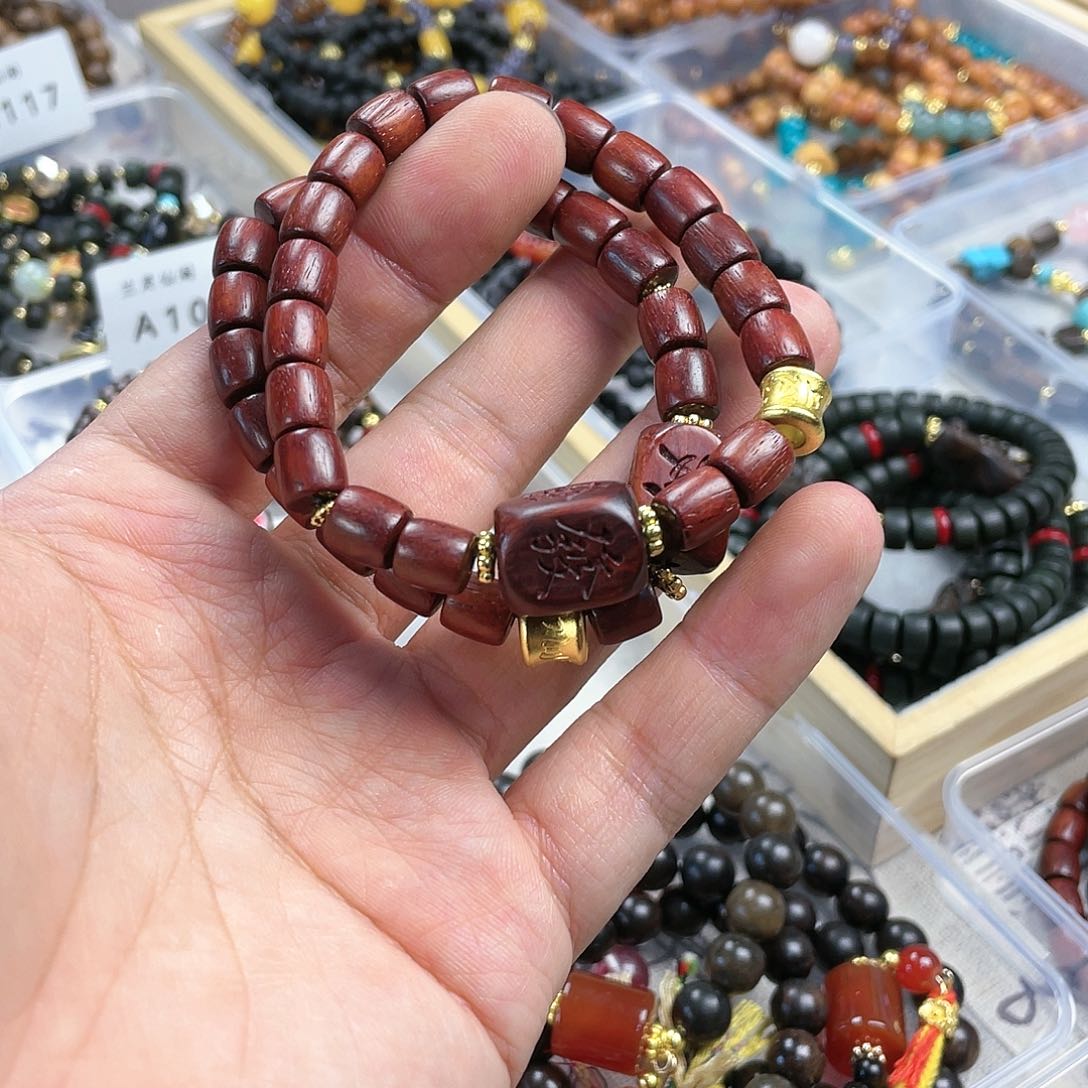 檀香木手串银S925镀金镶嵌