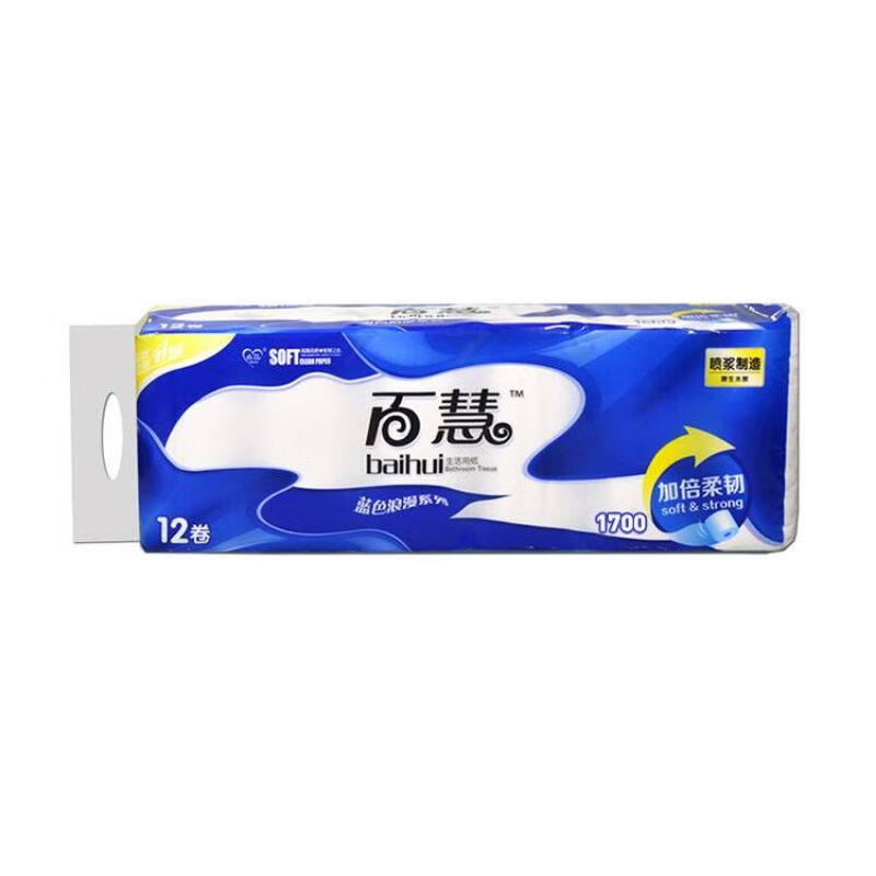 Y百慧蓝色浪漫系列加倍柔韧长卷纸卫生纸12卷1700g/提