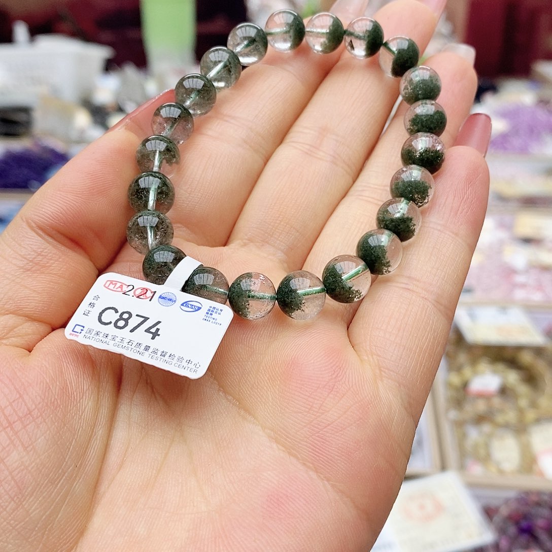 水晶手绳未镶嵌C874绿幽灵聚宝盆8.6m顶好