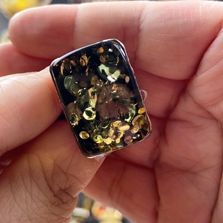 E***a琥珀银S925镶嵌戒指戒指